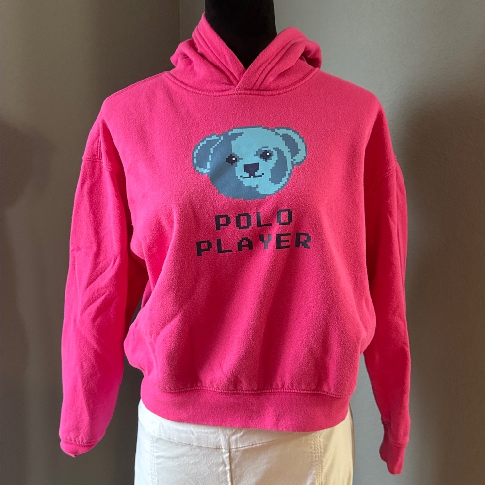 Pink Ralph Lauren Hoodie with Bear Graphic